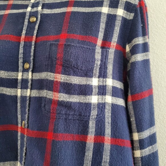 American Eagle Shirt Small Blue Plaid Flannel Boyfriend Fit Relaxed Soft Casual - Picture 3 of 10